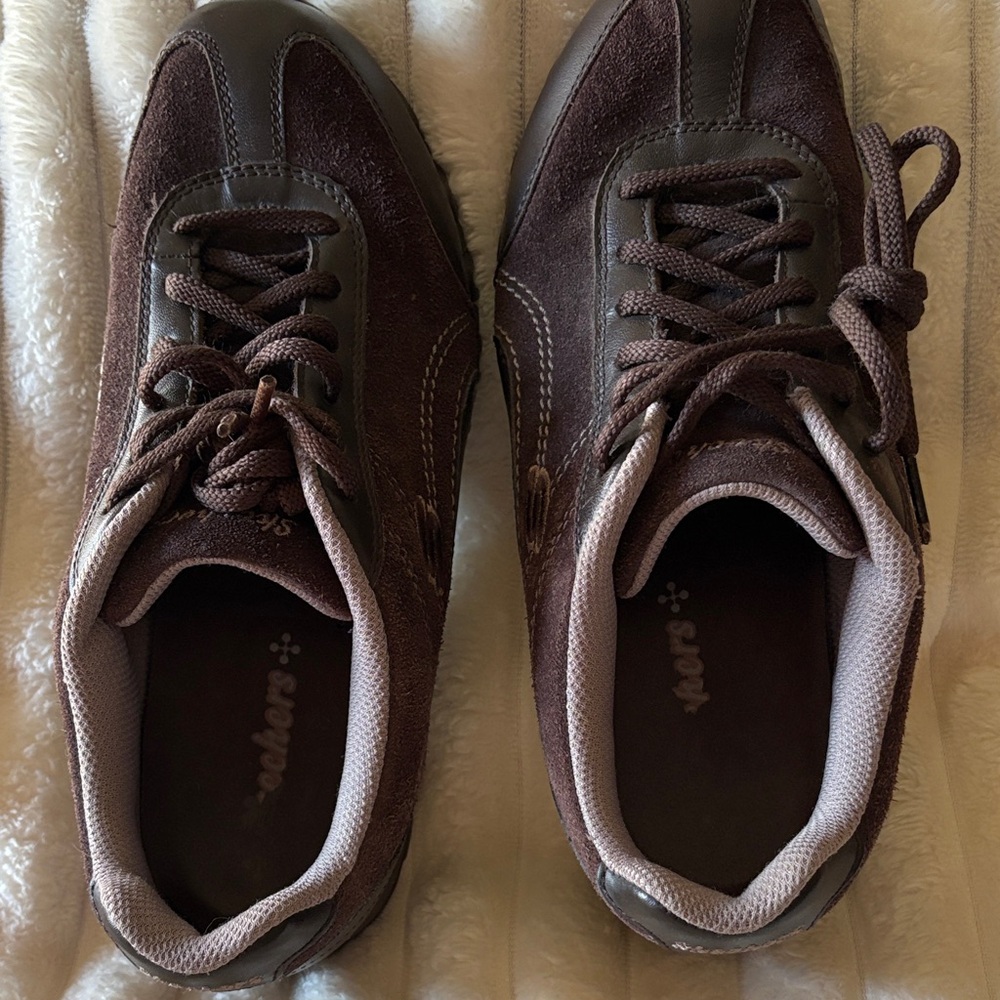 Skechers Brown Suede and Leather-Trim Lace-Up Sneakers - Picture 6 of 7